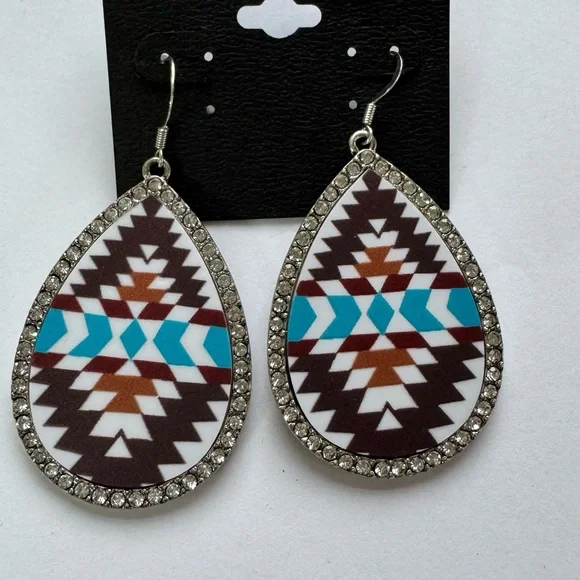 Shyanne Blue and Brown Geometric Teardrop Earrings - Picture 4 of 4
